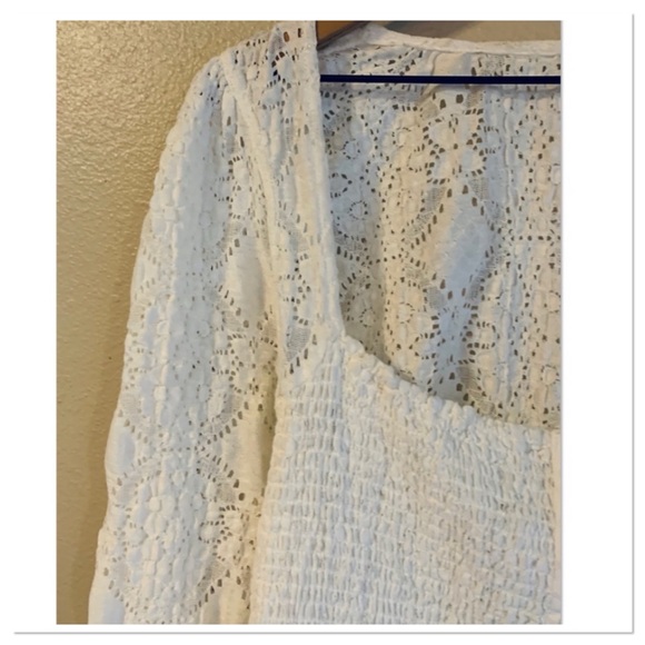 Free People Smocked Lace Confection Top Long Sleeve Ivory Size XL - Picture 7 of 12